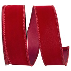 1.5 Inch Scarlet Velvet Wired Ribbon With Scarlet Edges, 10 Yard Spool (1 Spool) SALE ITEM